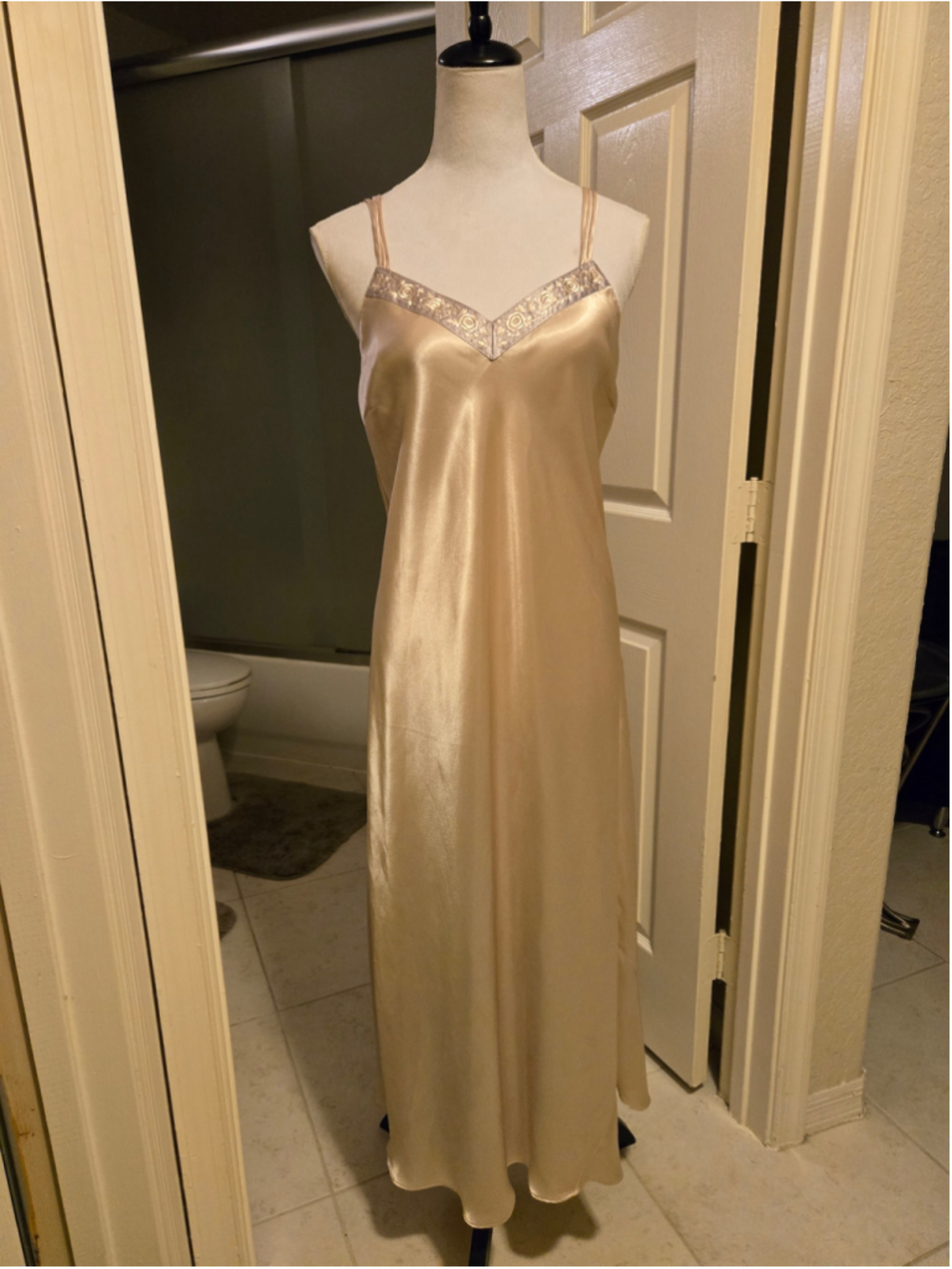 NWT Vintage Cabernet Champagne Satin Maxi Nightgown Slip Dress - Medium